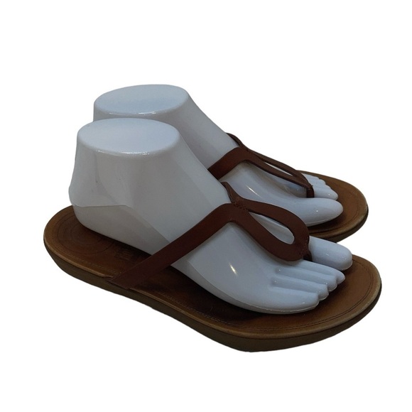 FitFlop Women's Sandals Size 8.5(39) Brown Leather Slip On Thong Cushioned - Picture 1 of 10
